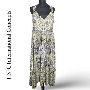 I.N.C Paisley Print, Handkerchief-Hem, MIDI Dress, V-neck, NWT, Size XL